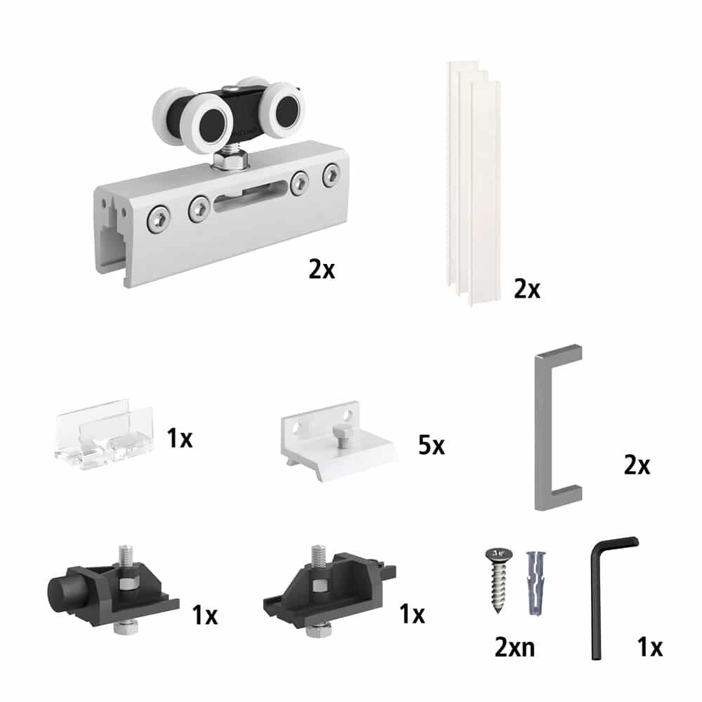 Quantity of items in our SLID’UP 240 – Sliding barn door hardware kit
