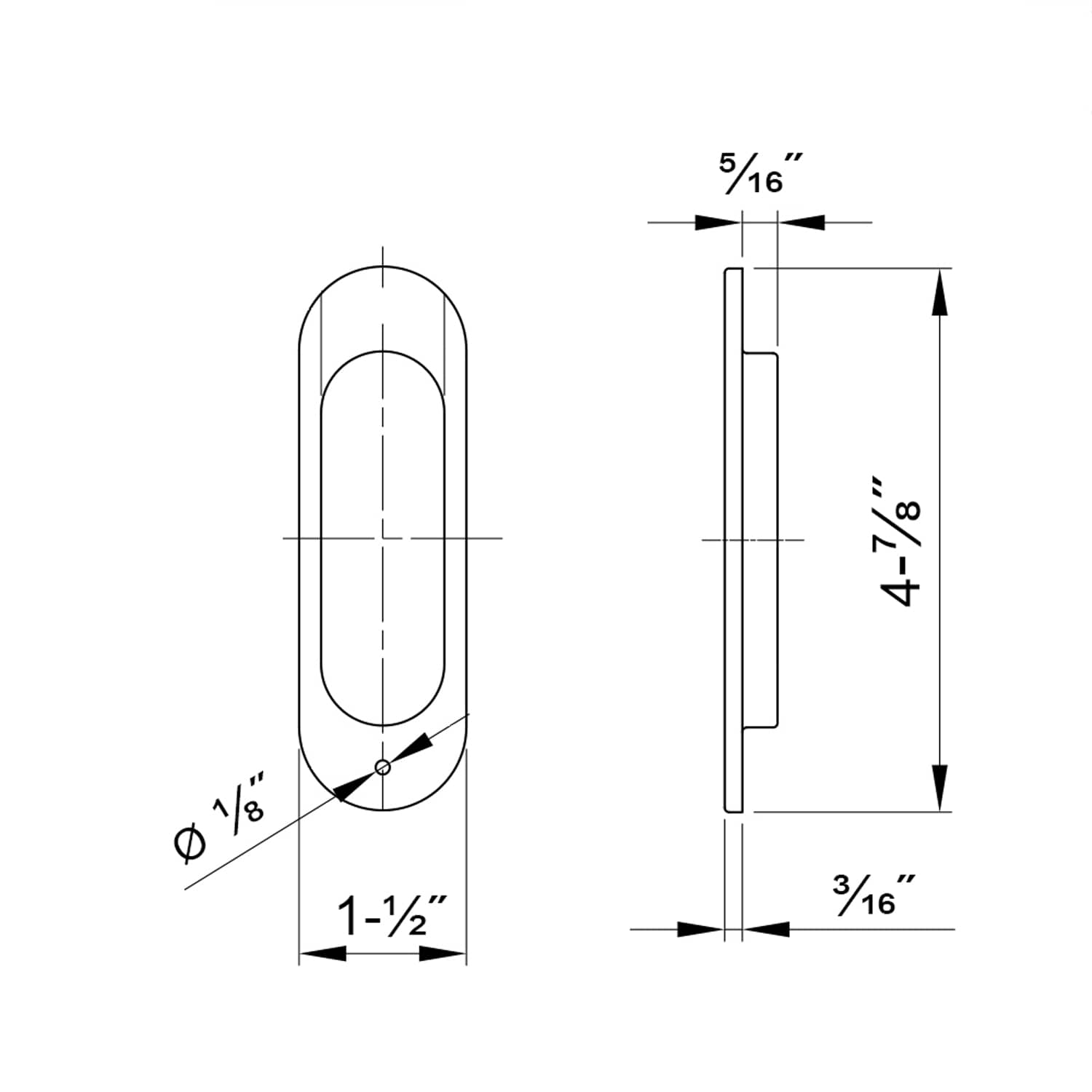 Drawing with dimensions of our oval flush pull handles