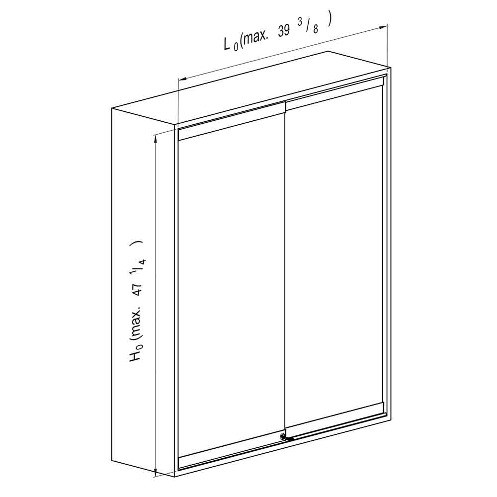 Drawing with dimensions of our of our sliding glass display case hardware kit - SLID'UP 290