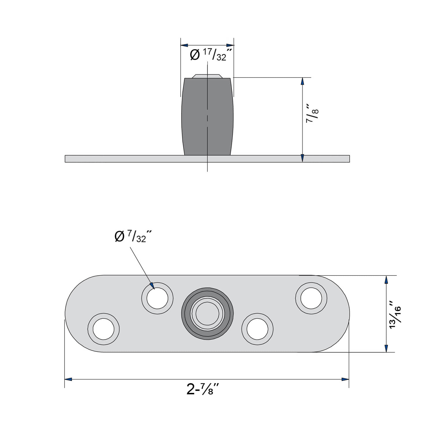 Drawing with dimensions of our bottom guide for doors up to 180 lbs