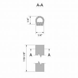 Drawing with dimension of our self-adhesive rubber door bottom seal – 1/4″ height